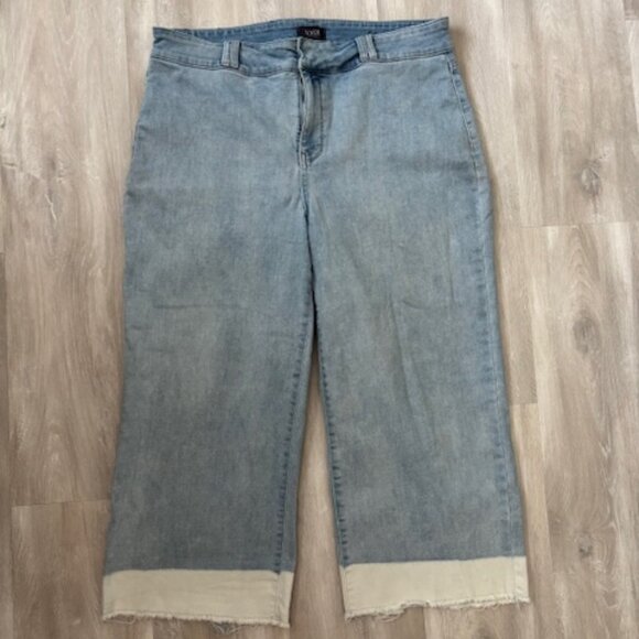 NYDJ Not Your Daughters Jeans denim cropped wide leg distressed hem size 14 - Picture 1 of 5